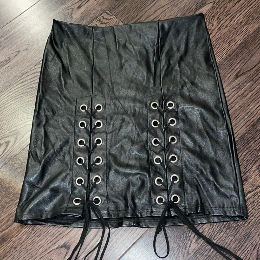 Faux Lace Up Leather Skirt